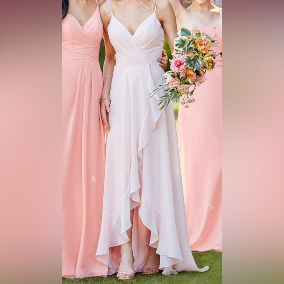 BURNT ORANGE HIGH-LOW BRIDESMAID DRESS WITH RUFFLE DETAIL - Picture 3 of 4